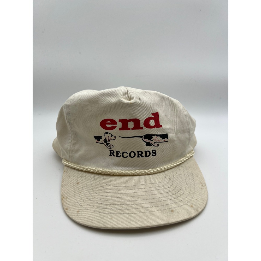 VTG 80s End Records Rope Hat Snapback Cream Dog Trucker Music Promo Cap OSFM